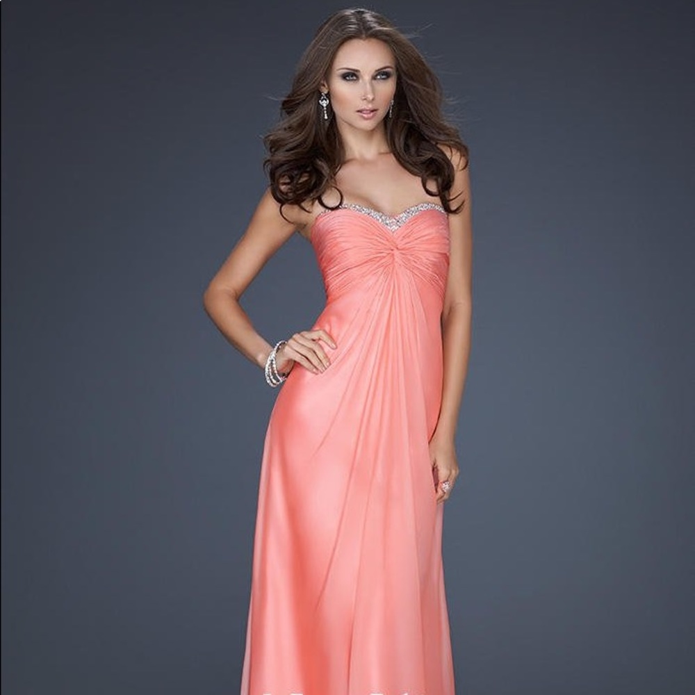 La Femme 17443 Long A-line Coral Dress Beading 4